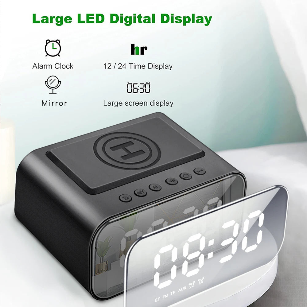 Wireless Charger Alarm Clock Bluetooth Speaker