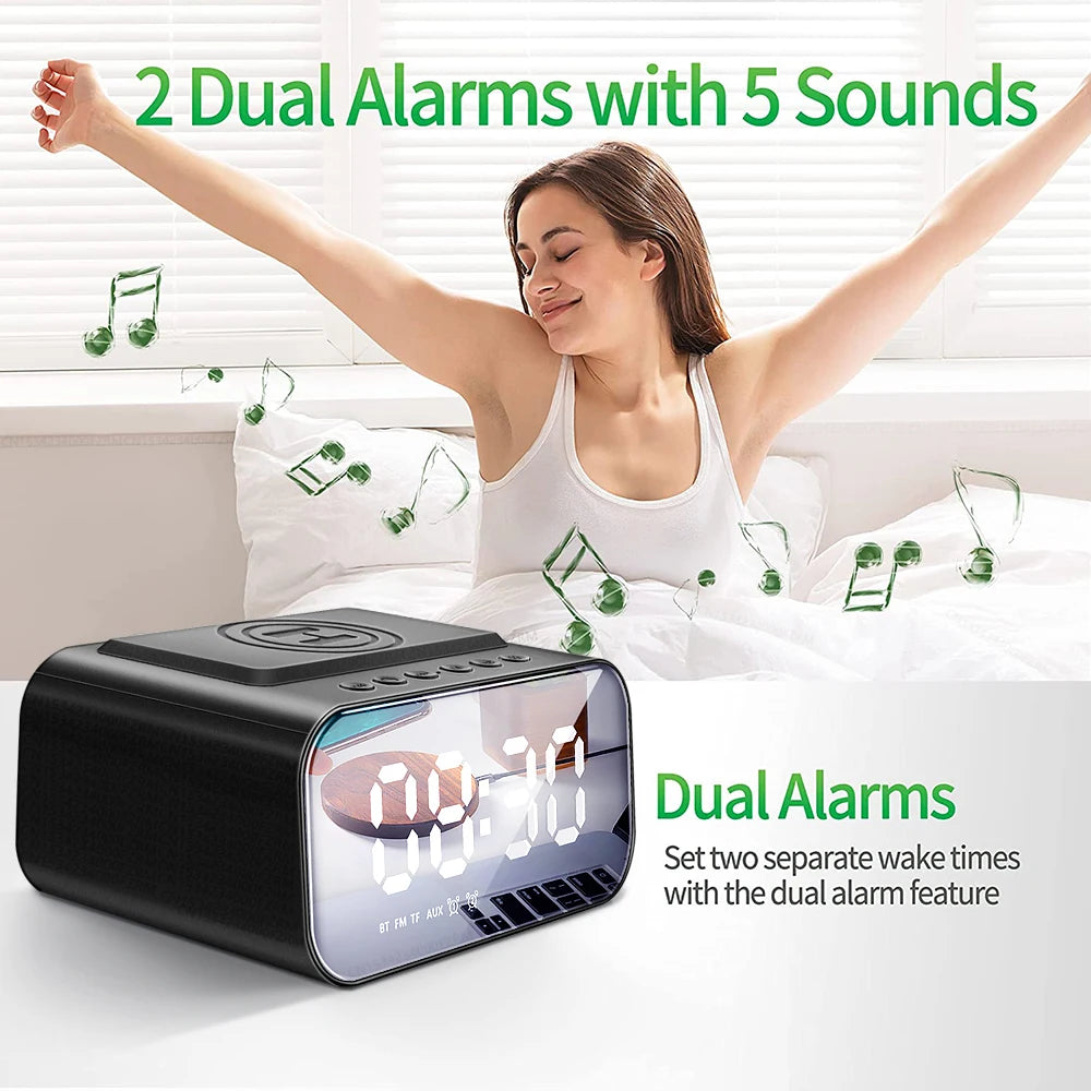 Wireless Charger Alarm Clock Bluetooth Speaker