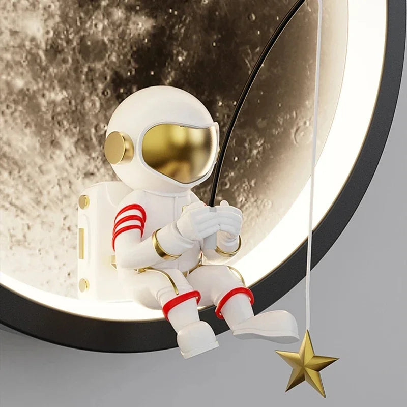 Cartoon Spaceman Astronaut Moon Round Led Wall Lamp