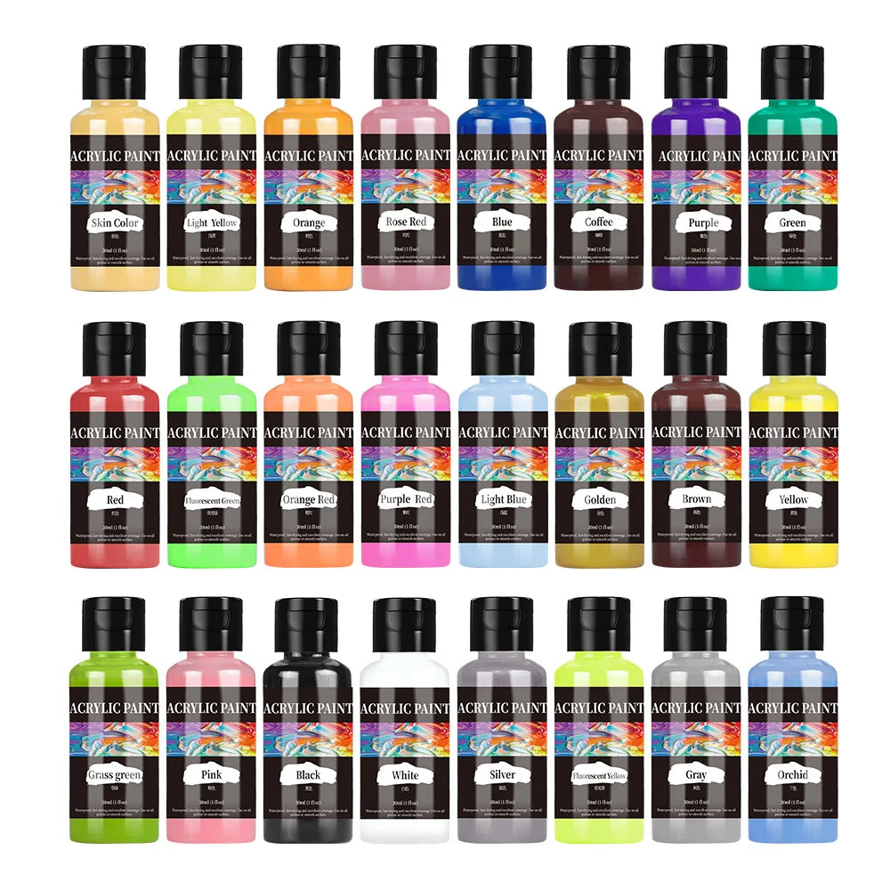 24 Colour 30ml Acrylic Paint Colors Bottled Acrylic Paint Set Paint For Fabric Clothing Painting Shoes For Leather DIY Pigment