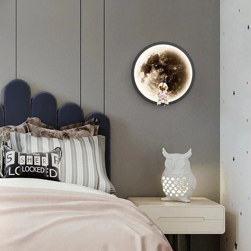 Cartoon Spaceman Astronaut Moon Round Led Wall Lamp