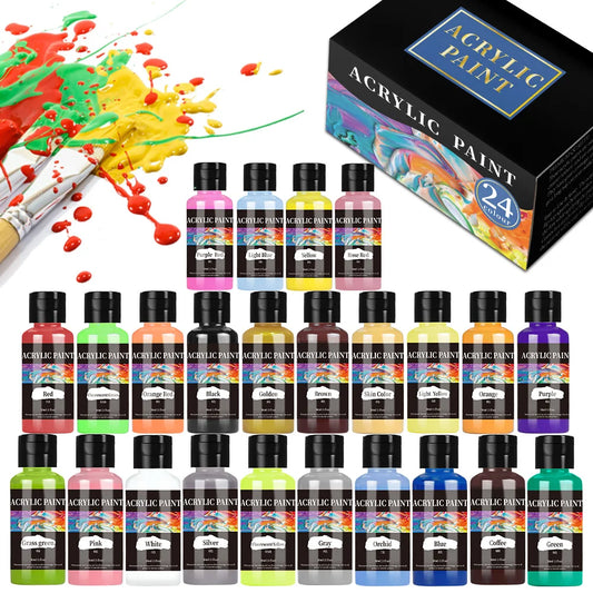 24 Colour 30ml Acrylic Paint Colors Bottled Acrylic Paint Set Paint For Fabric Clothing Painting Shoes For Leather DIY Pigment