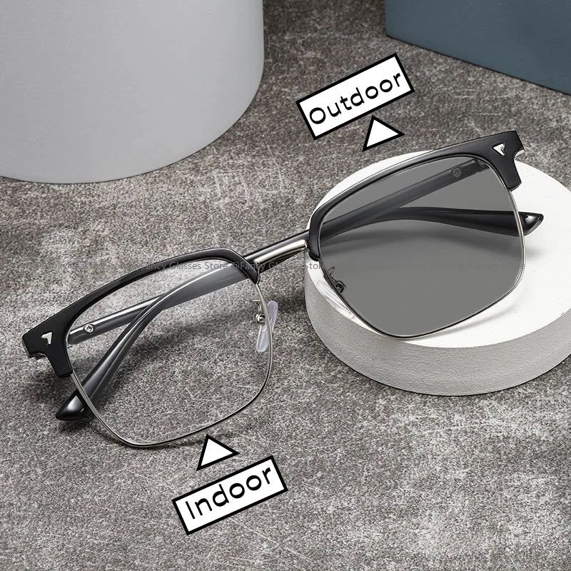 Unisex Anti-UV Photochromic Myopia Glasses Blue Light Blocking Near Sight Eyeglasses Luxury Square Frame Sunglasses for Women